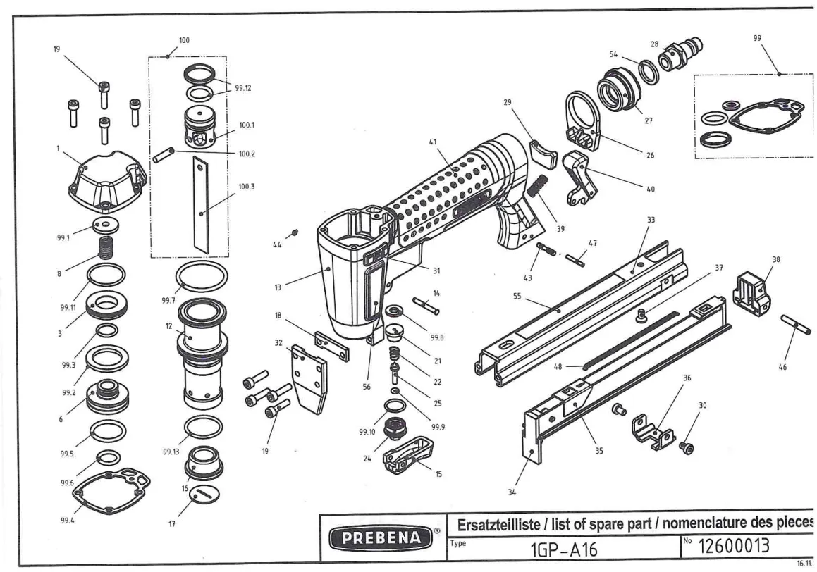 Запчасти для пневмопистолета Prebena 1GP-A16