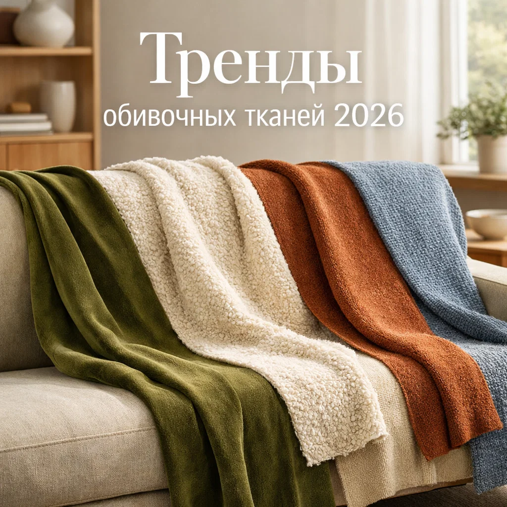 Тренды обивочных тканей 2026 - модные цвета и фактуры мебельных тканей