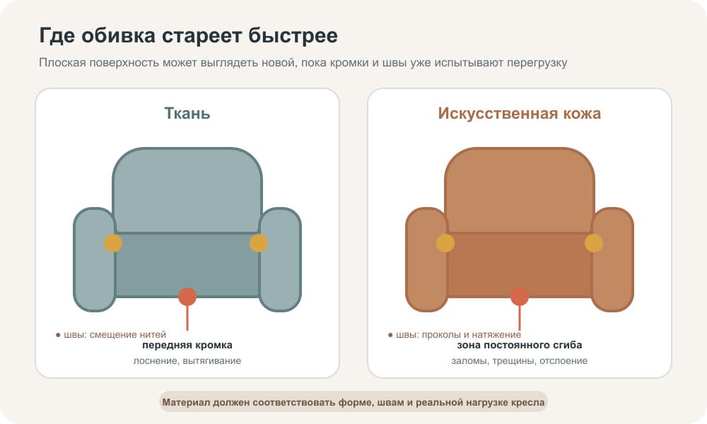 Швы и радиусы кресельных подушек из ткани и искусственной кожи